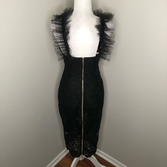 NWOT Bronx & Banco Black Lea Lace Tulle Midi Dress - Picture 8 of 14